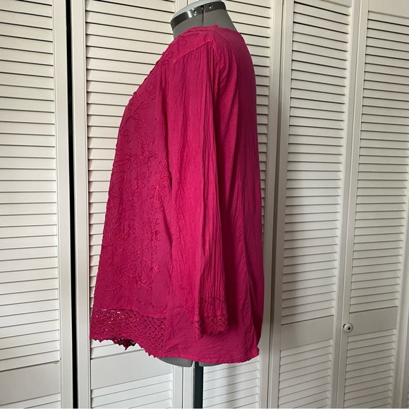Pink Cotton Mexican embroidered crochet lace trim tunic L - Picture 7 of 7